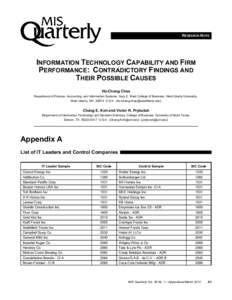 RESEARCH NOTE  INFORMATION TECHNOLOGY CAPABILITY AND FIRM PERFORMANCE: CONTRADICTORY FINDINGS AND THEIR POSSIBLE CAUSES Ho-Chang Chae