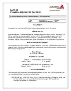 RATE SG STANDBY GENERATOR CAPACITY By order of the Alabama Public Service Commission dated April 2, 2013 in Docket #U[removed]PAGE