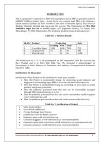 EXECUTIVE SUMMERY  INTRODUCTION This is a proposal to expansion of 4200 TCD sugar plant and 23 MW co-gen plant and new 60KLPD Distillery project. Agro – based Sector on a mousy land. This is for molassesbased standard 