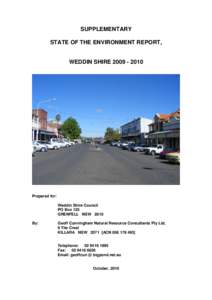 SUPPLEMENTARY STATE OF THE ENVIRONMENT REPORT, WEDDIN SHIREPrepared for: Weddin Shire Council