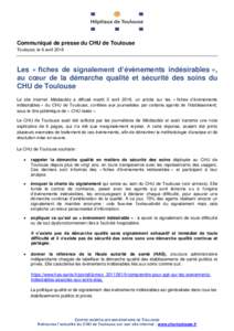 Les « fiches de signalement d’évènements indésirables », au cœur de la démarche qualité et sécurité des soins du CHU de Toulouse