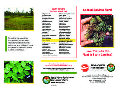 South Carolina Noxious Weed List Preventing the occurrence and spread of aquatic weed infestations in South Carolina