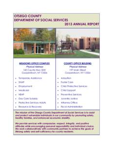 OTSEGO COUNTY DEPARTMENT OF SOCIAL SERVICES 2013 ANNUAL REPORT MEADOWS OFFICE COMPLEX