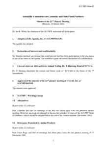 SCCNFP[removed]Scientific Committee on Cosmetic and Non-Food Products Minutes of the 23rd Plenary Meeting (Brussels, 18 March[removed]____________________________________________________________________________