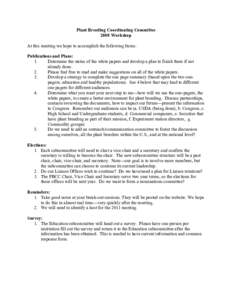 Plant Breeding Coordinating Committee 2008 Workshop At this meeting we hope to accomplish the following Items: Publications and Plans: 1. Determine the status of the white papers and develop a plan to finish them if not