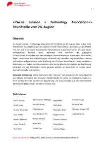 1  <<Swiss Finance + Technology Roundtable vom 24. August  Association>>