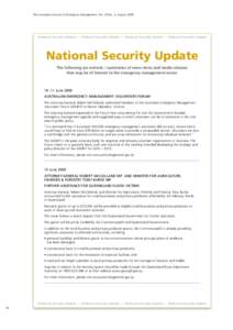 The Australian Journal of Emergency Management, Vol. 24 No. 3, August[removed]National Security Update • National Security Update • National Security Update • National Security Update National Security Update The fol