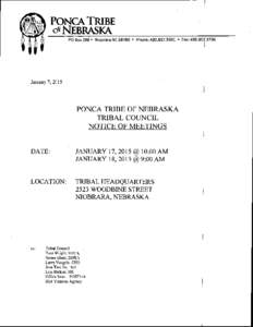 PONCA TRIBE o~NEBRASKA PO Box 288 • Niobrara NE 68760 • Phone: [removed] • Fax: 402.85~.3736  January 7, 2015