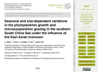 This discussion paper is/has been under review for the journal Biogeosciences (BG). Please refer to the corresponding final paper in BG if available. Discussion Paper  Biogeosciences Discuss., 12, 6285–6324, 2015