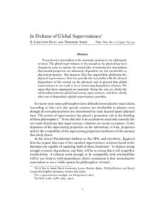 In Defense of Global Supervenience∗ R. Cranston Paull and Theodore Sider Philo. Phen. Res[removed]): 833–54  Abstract