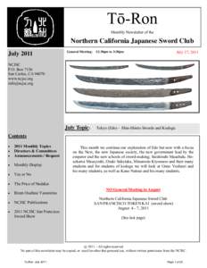 Tō-Ron Monthly Newsletter of the Northern California Japanese Sword Club July 2011