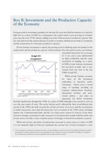 Box B: Investment and the Productive Capacity of the Economy Strong growth in investment spending over the past five years has lifted investment to a relatively high level as a share of GDP. As a consequence, the capital