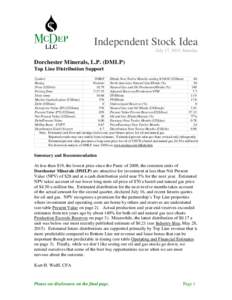 Independent Stock Idea July 17, 2015, Intraday Dorchester Minerals, L.P. (DMLP) Top Line Distribution Support Symbol