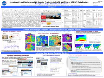 EGU2010[removed]Updates of Land Surface and Air Quality Products in NASA MAIRS and NEESPI Data Portals EGU General Assembly 2010 May[removed]