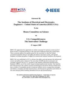 Statement By  The Institute of Electrical and Electronics Engineers – United States of America (IEEE-USA) To the