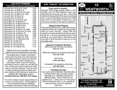 The H.S.R. does not take responsibility for errors in this document, for damages or inconveniences caused by delayed schedules or failures to make connections.  Christmas Service: