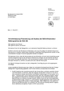 BLS AG Geschäftsleitung Bundesamt für Verkehr BAV Abteilung Politik CH-3003 Bern