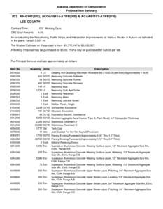 Alabama Department of Transportation Proposal Item Summary 023. NH[removed]), ACOA58414-ATRP(005) & ACAA61107-ATRP(016) LEE COUNTY Contract Time: