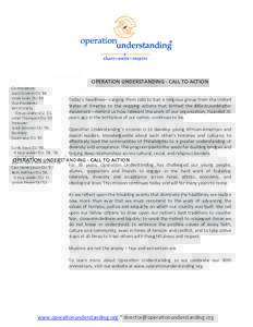 OPERATION	
  UNDERSTANDING	
  -­‐	
  CALL	
  TO	
  ACTION	
    Co-­‐Presidents:	
  	
   Jason	
  Gordon	
  OU	
  ’88	
   Loree	
  Jones	
  OU	
  ‘85	
   Vice	
  Presidents:	
  	
  