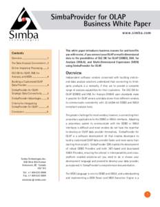 SimbaProvider for OLAP Business White Paper w w w.sim b a. com Contents Overview ...............................................1