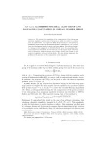 MATHEMATICS OF COMPUTATION Volume 00, Number 0, Pages 000–000 SXXAN L(1/3) ALGORITHM FOR IDEAL CLASS GROUP AND REGULATOR COMPUTATION IN CERTAIN NUMBER FIELDS