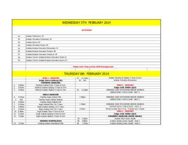 WEDNESDAY 5TH FEBRUARY 2014 OUTDOORS D1 Arabian Preliminary 1D