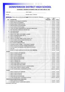 TAX INVOICE  -  PERSONAL STATIONERY ITEMS  LIST YEAR 9 AND[removed]