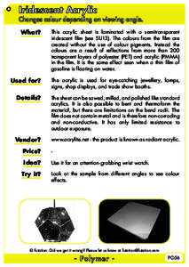 Iridescent Acrylic  Changes colour depending on viewing angle. What?  This acrylic sheet is laminated with a semitransparent