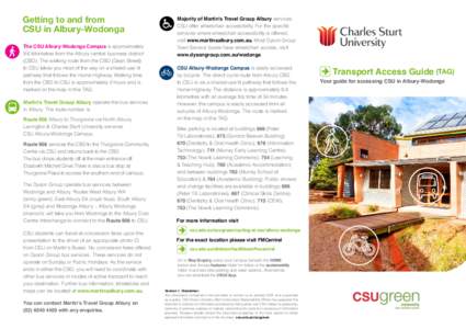 Getting to and from CSU in Albury-Wodonga The CSU Albury-Wodonga Campus is approximately 9.6 kilometres from the Albury central business district (CBD). The walking route from the CBD (Dean Street) to CSU takes you most 