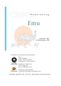 P u b l i s h i n g  Emu Volume 97, 1997 © Birds Australia 1997