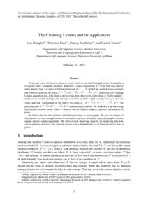 An extended abstract of this paper is published in the proceedings of the 8th International Conference on Information-Theoretic Security—ICITSThis is the full version. The Chaining Lemma and its Application Ivan
