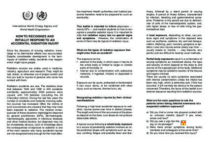 tive treatment. Health authorities and medical personnel therefore need to be prepared for such an eventuality. International Atomic Energy Agency and World Health Organization