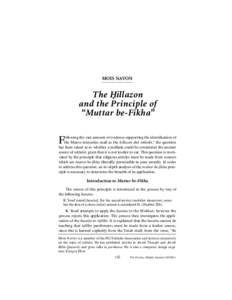 MOIS NAVON  The H.illazon and the Principle of “Muttar be-Fikha”