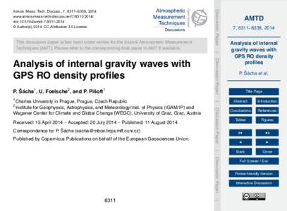 Atmospheric dynamics / Waves / Physics / Water waves / Oceanography / Brunt–Väisälä frequency / Internal wave / Gravity wave / Global Positioning System / Meteorology / Atmospheric sciences / Fluid dynamics