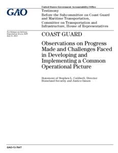 GAO-13-784T, Coast Guard: Observsations on Progress Made and Challenges Faced in Developing a Common Operational Picture