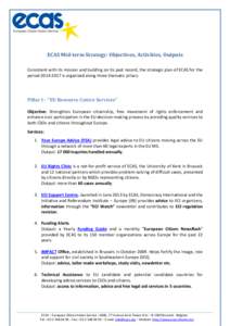 ECAS Mid-term Strategy: Objectives, Activities, Outputs Consistent with its mission and building on its past record, the strategic plan of ECAS for the period[removed]is organized along three thematic pillars: Pillar I