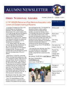 O HIO N ATIONAL G UARD  Volume 3, Edition 10 — October 1, [removed]174th ADA BN Retired and Past Members Association visits current unit Soldiers training at Ravenna