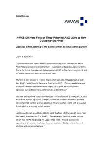 Media Release  AWAS Delivers First of Three Planned A320-200s to New