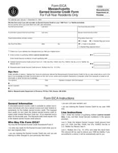 Form EICA Massachusetts Earned Income Credit Form For Full-Year Residents Only  1999