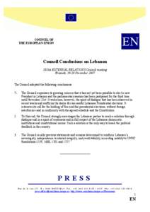 EN  COUNCIL OF THE EUROPEAN UNION  Council Conclusions on Lebanon