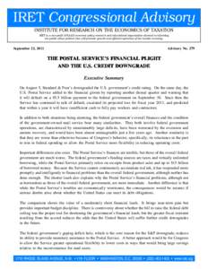 IRET Congressional Advisory INSTITUTE FOR RESEARCH ON THE ECONOMICS OF TAXATION IRET is a non-profit 501(c)(3) economic policy research and educational organization devoted to informing the public about policies that wil