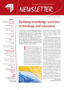 International Institute for Educational Planning  Vol. XXV, N° 2, April-June 2007 Inside... Building knowledge