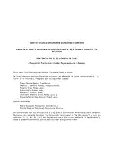 CORTE INTERAMERICANA DE DERECHOS HUMANOS CASO DE LA CORTE SUPREMA DE JUSTICIA (QUINTANA COELLO Y OTROS) VS. ECUADOR SENTENCIA DE 23 DE AGOSTO DEExcepción Preliminar, Fondo, Reparaciones y Costas)