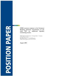 Market liquidity / European Banking Authority / Bank / Finance / Financial economics / Business / World Savings Banks Institute / European Savings Banks Group / Financial markets / WSBI