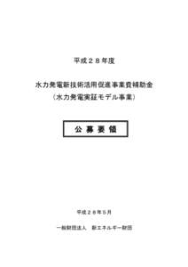 平成２８年度 水力発電新技術活用促進事業費補助金 （水力発電実証モデル事業） 公 募 要 領