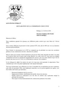 cgt-territoriaux-bobigny.fr  DECLARATION DE LA COMMISSION EXECUTIVE Bobigny, le 12 février 2016 Monsieur Stéphane DE PAOLI Maire de Bobigny