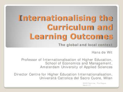 Internationalising the Curriculum and Learning Outcomes