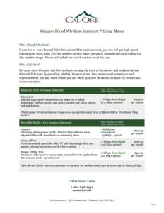 !  ! Oregon Fixed Wireless Internet Pricing Menu