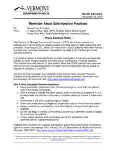 Health Advisory: Safe Injection Practices
