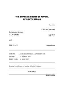 THE SUPREME COURT OF APPEAL OF SOUTH AFRICA Reportable CASE NO[removed]In the matter between